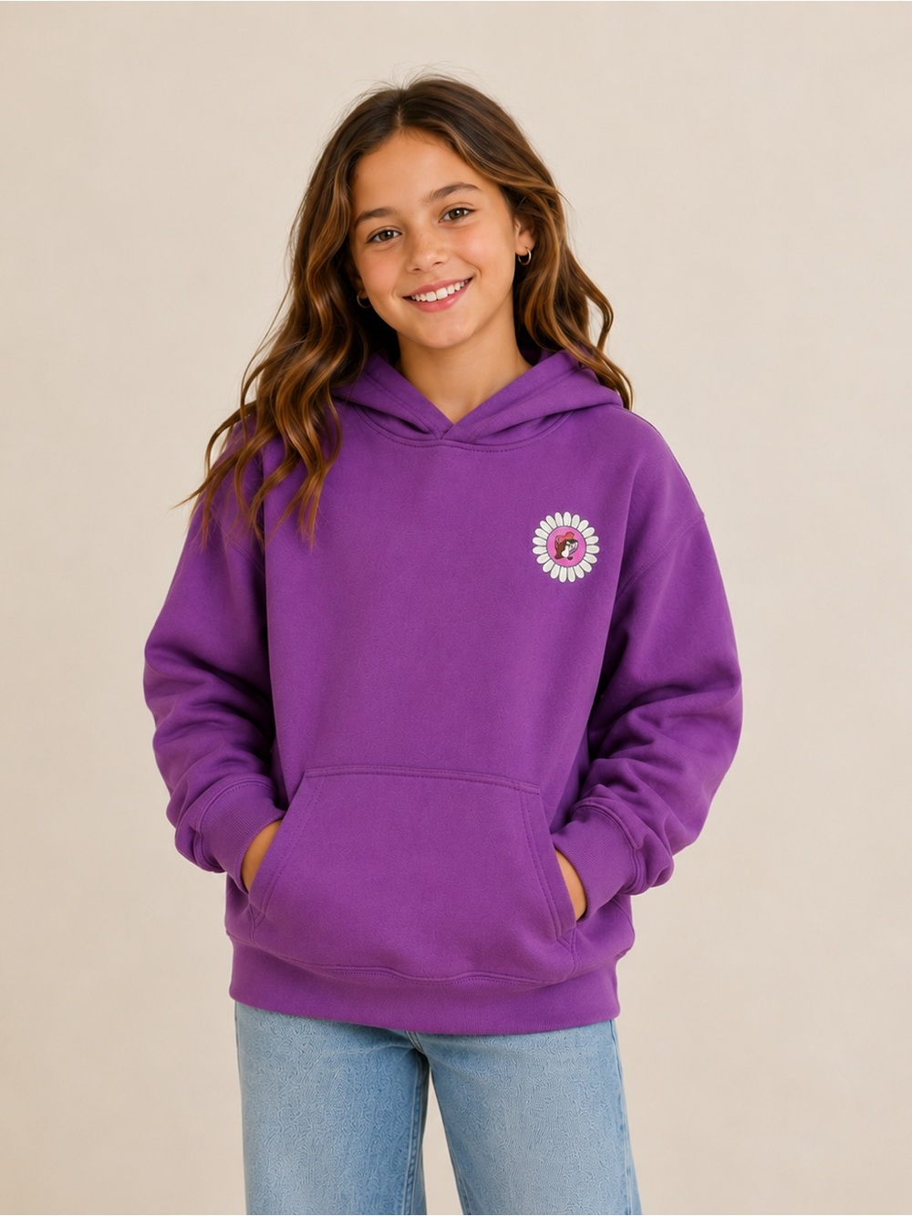 Buc-ee’s Purple Youth  Hoodie with Floral Detail
